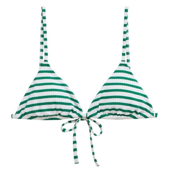 & Other Stories Green White Striped Triangle Bikini Top Tie Back Size 12 - Picture 9 of 10